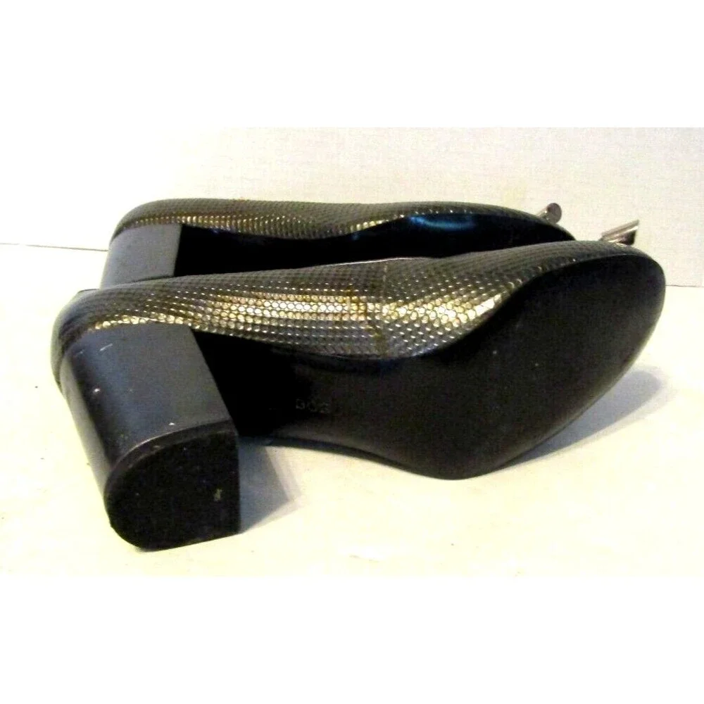 BCBGirls Heels Metallic Gunmetal Gray Block Leather Textured Shoes Size 9B